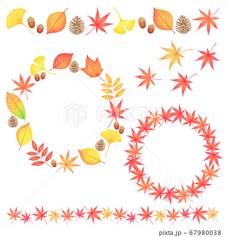 秋の葉のフレームとラインのイラスト素材