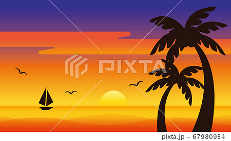 南国の夕焼け空と海の風景のイラスト のイラスト素材 67980934 Pixta
