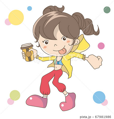 コーヒーを手に持つ 女性のイラスト素材