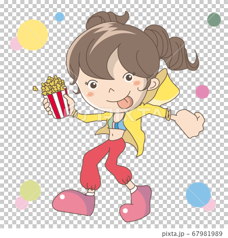 Woman holding popcorn in her hand Woman holding popcorn in her hand 67981989
