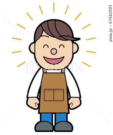 エプロンをつけた男性 笑顔のイラスト素材
