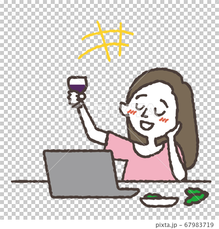 オンライン飲み会をしている若い女性のイラスト 67983719