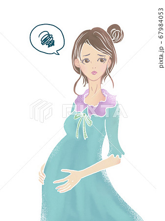 かわいい困り顔の妊婦イラストのイラスト素材