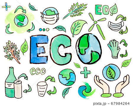 Watercolor hand painted ecology recycling waste icons 67984264