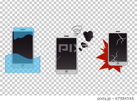 Illustration of troubles such as iPhone damage, breakdown, submersion in water 67984548