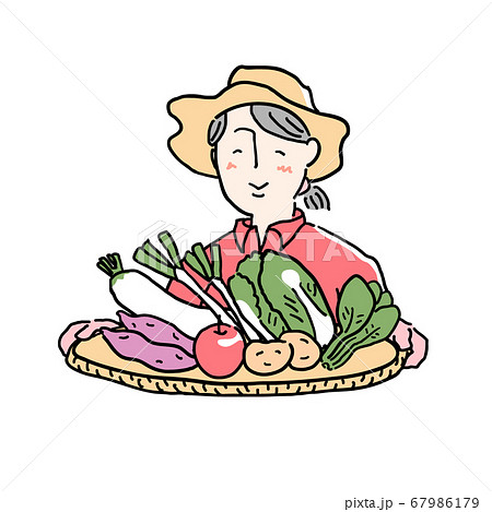 採れたて野菜を抱えた女性その2 67986179