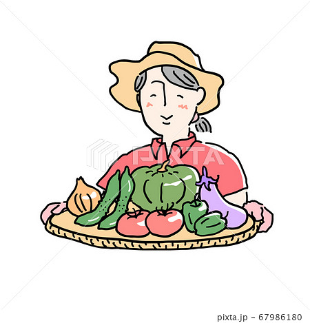 採れたて野菜を抱えた女性その1 67986180
