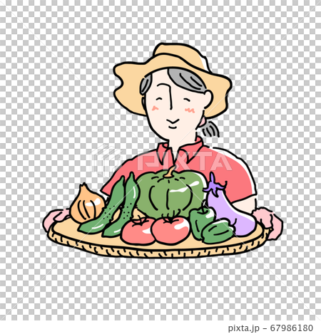 採れたて野菜を抱えた女性その1 67986180