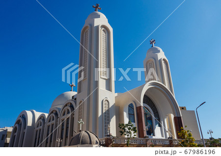 Facade of Coptic Orthodox church in Hurghada 67986196