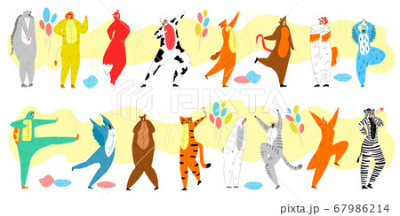 People in animal costume vector illustration set, cartoon flat group of adult characters wearing cute animalistic costumes for fun party People in animal costume vector illustration set, cartoon flat group of adult characters wearing cute animalistic costumes for fun party 67986214