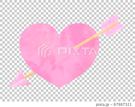 矢で射抜かれたハートの水彩風イラストのイラスト素材 矢で射抜かれたハートの水彩風イラストのイラスト素材