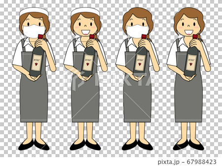 Young female shop assistant in restaurant mask face shield set illustration Young female shop assistant in restaurant mask face shield set illustration 67988423