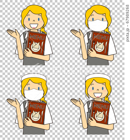 Young female shop assistant in restaurant mask face shield set illustration Young female shop assistant in restaurant mask face shield set illustration 67989268