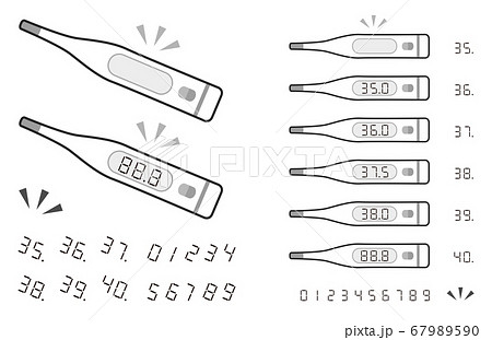 体温計のイラストセット 白黒 モノトーン 主線あり 67989590