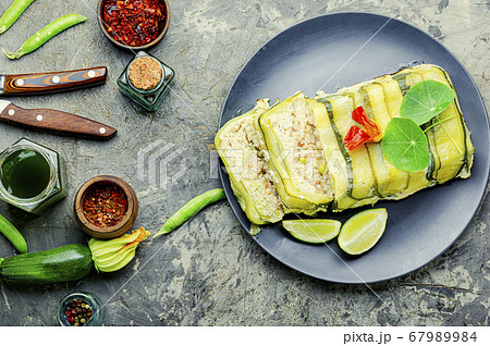 Chicken and zucchini terrine. Chicken and zucchini terrine. 67989984