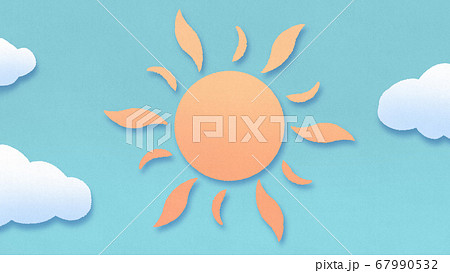 立体的なかわいい太陽のイラスト　天気　晴れ　ペーパーカットの背景装飾　色画用紙	 67990532