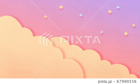 立体的なかわいい夕暮れの星空のイラスト　夕焼け　ペーパーカットの背景装飾　色画用紙 67990556