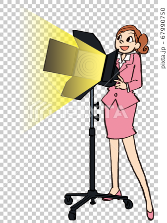 イラスト 手描き ビジネス 女性 スーツ 照明 ライティングのイラスト素材