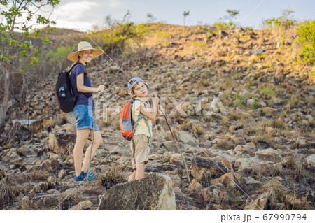 A family of local tourists goes on a local hike during quarantine COVID 19 67990794