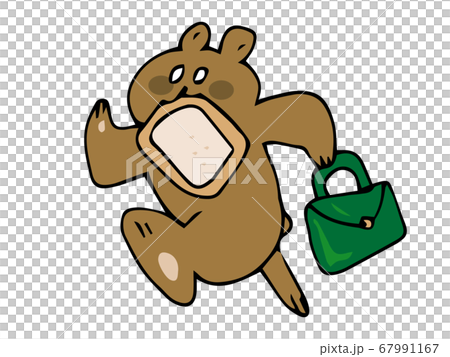遅刻しそうになり走るクマのイラスト素材