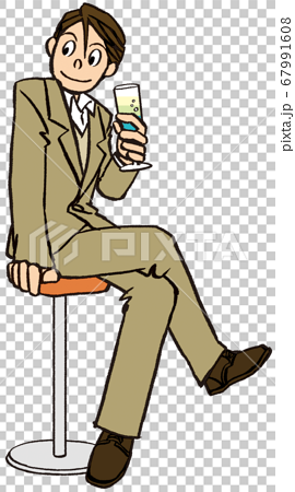 イラスト 手描き ビジネス 男性 スーツ ドレス ドリンク 椅子に座る 乾杯のイラスト素材