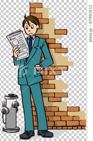 Illustration hand-painted business men suit street newspaper browsing 67991612