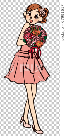 插圖手繪商業女性便衣衣服花束花束禮物 插圖手繪商業女性便衣衣服花束花束禮物 67991617
