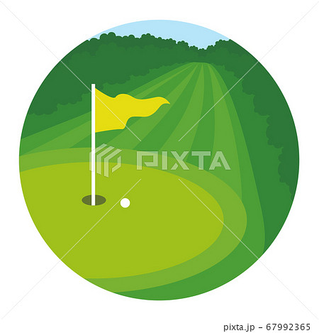 ゴルフコースにあるグリーン上の旗のイラスト のイラスト素材