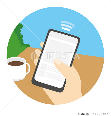 カフェでスマホを操作してるイラスト のイラスト素材