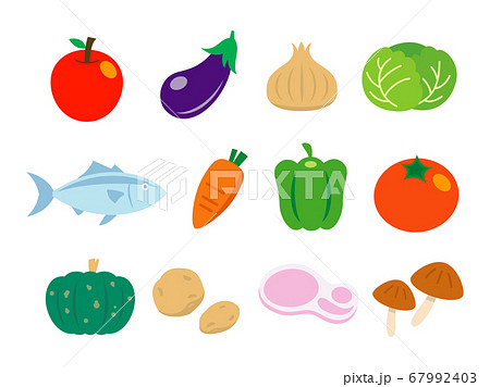 肉 魚 野菜 果物などの食材イラストイメージのイラスト素材