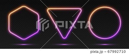 Neon gradient frames set, collection of orange-purple glowing borders. Bright illuminated shapes. Neon gradient frames set, collection of orange-purple glowing borders. Bright illuminated shapes. 67992710