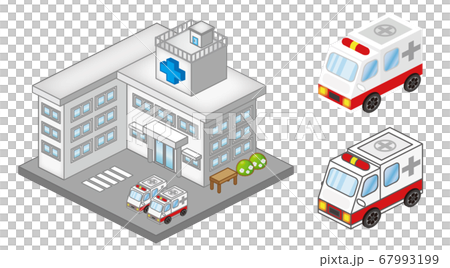 病院と救急車のイラスト素材