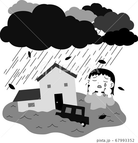 洪水 浸水被害 河川の氾濫 流される女性 泣く 異常気象 67993352