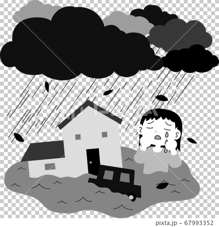 洪水 浸水被害 河川の氾濫 流される女性 泣く 異常気象 67993352