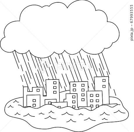 大雨洪水警報 災害 都心 都会 高層ビル 浸水被害のイラスト素材