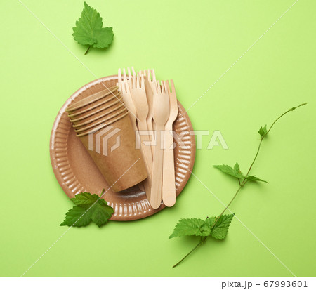 disposable paper utensils from brown craft paper 67993601