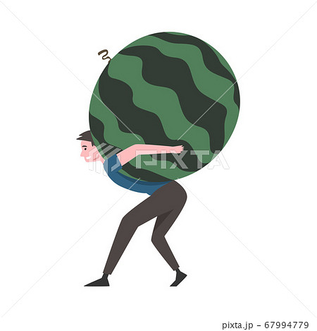 Young Man Carrying Big Ripe Heavy Watermelon, Male Farmer Character with Natural Organic Fruit Vector Illustration Young Man Carrying Big Ripe Heavy Watermelon, Male Farmer Character with Natural Organic Fruit Vector Illustration 67994779