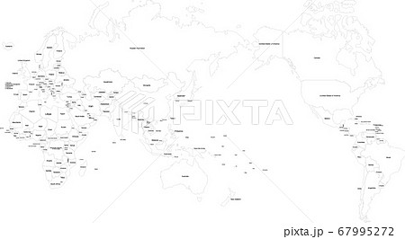 世界地図 白地図 英語国名入り 国境界線有のイラスト素材 [67995272