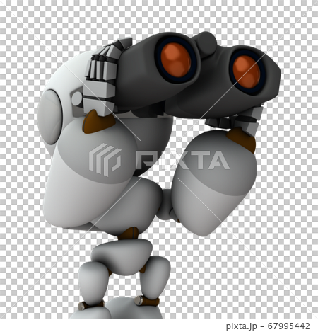Foresight. An artificial intelligence robot looking through binoculars. 3D rendering. 67995442