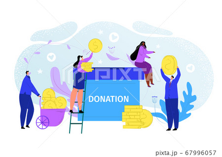 Charity money donate concept, flat donation help vector illustration. People character give community finance in box for care design. 67996057