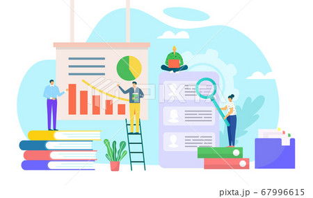 Business people team character in company, vector illustration. Employee communication, marketing flat teamwork with computer 67996615