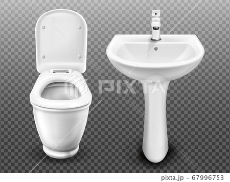 Vector white toilet bowl and sink for bathroom Vector white toilet bowl and sink for bathroom 67996753