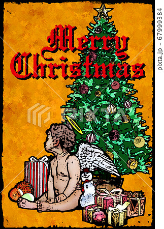 Xmas 天使 クリスマスカード 黄 緑 クリスマスツリー プレゼント 文字あり Xmas 天使 クリスマスカード 黄 緑 クリスマスツリー プレゼント 文字あり 67999384