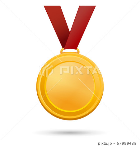 Gold medal on a red ribbon. Vector icon 67999438
