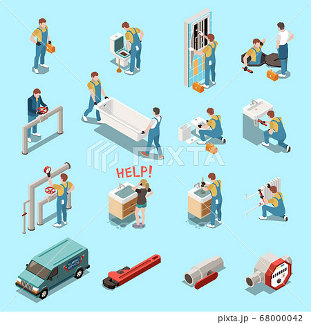 Plumber Isometric Icon Setのイラスト素材