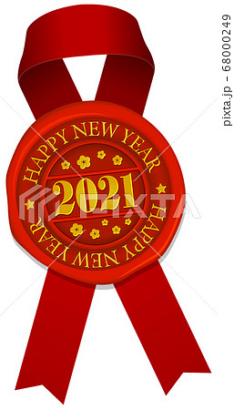 2021 年賀状素材/ Happy New Year シーリングワックス(封蝋) &リボン イラスト 2021 年賀状素材/ Happy New Year シーリングワックス(封蝋) &リボン イラスト 68000249