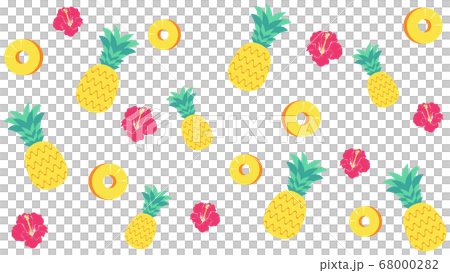 パイナップルとハイビスカスの背景素材のイラスト素材
