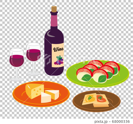 紅酒和西式小吃的插圖集/白色背景 紅酒和西式小吃的插圖集/白色背景 68000336