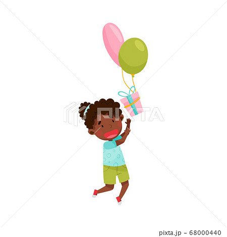 Cute African American Girl Character Catching のイラスト素材