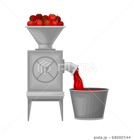 Ketchup Manufacturing with Tomato Squeezing in Bowl Process Vector Illustration Ketchup Manufacturing with Tomato Squeezing in Bowl Process Vector Illustration 68000544